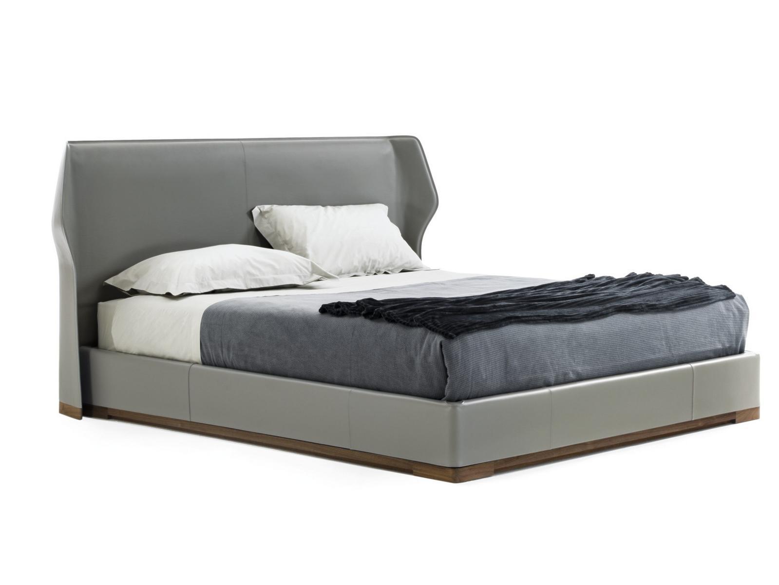 AGIO Tanned leather double bed with upholstered headboard