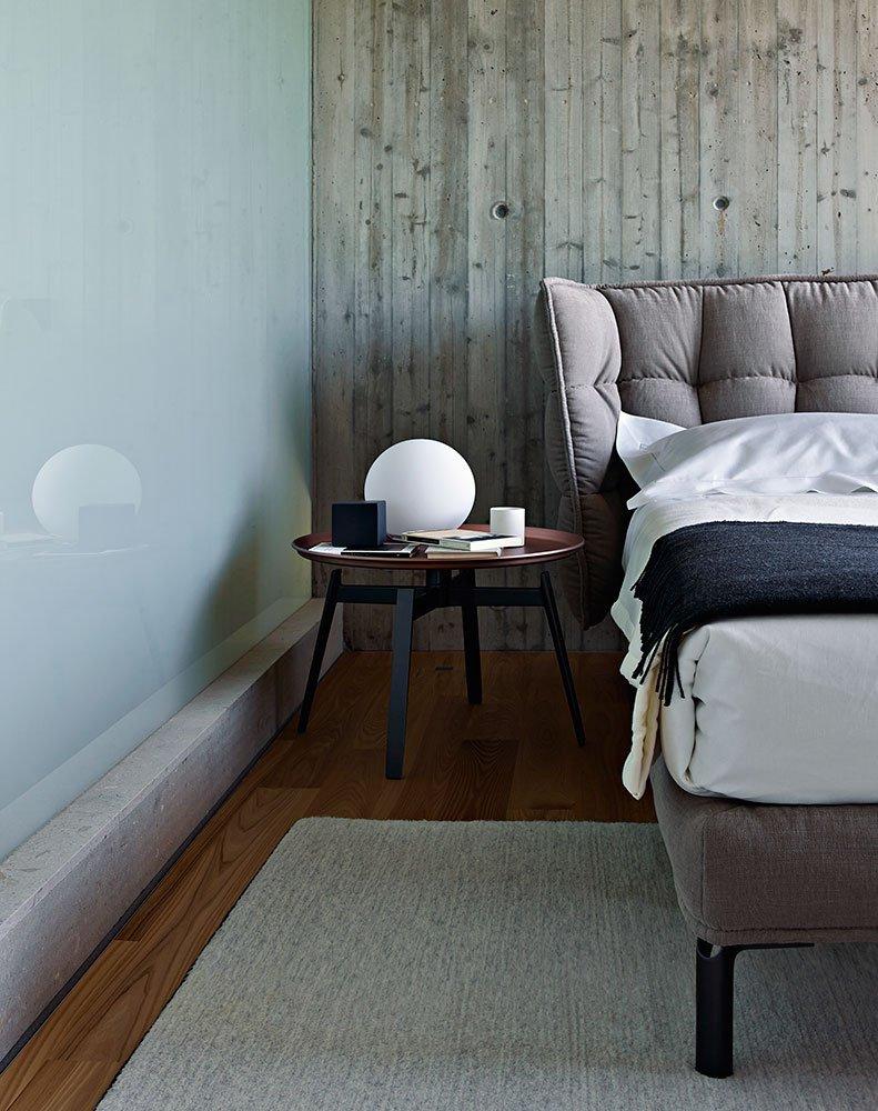 HUSK Fabric double bed with upholstered headboard