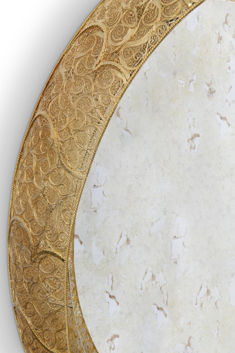 RING FILIGREE II Round framed wall-mounted brass mirror