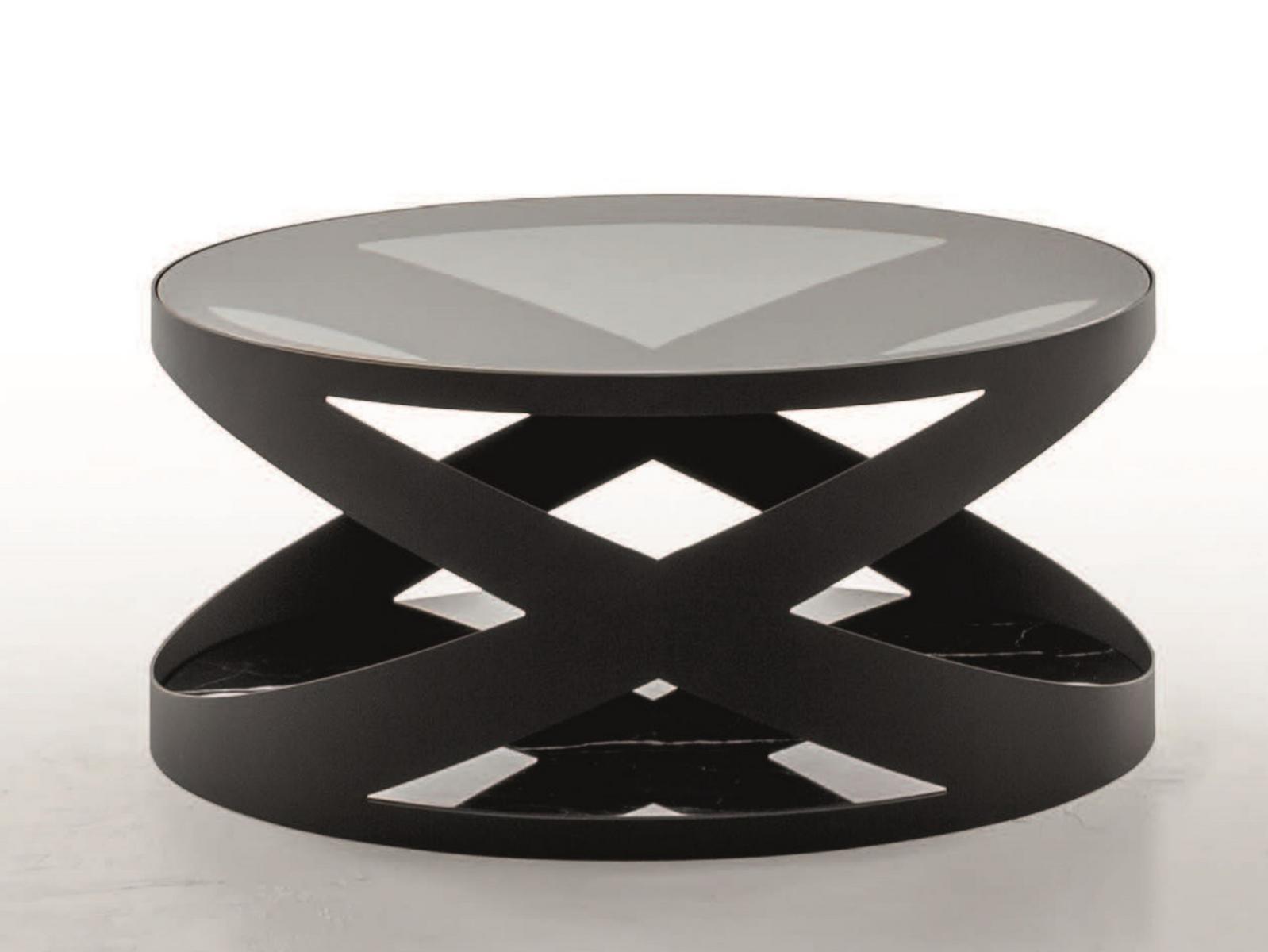RIMINI Metal and glass coffee table with marble base