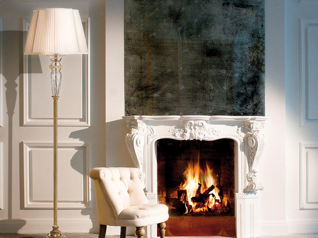 CHARLOTTE 4795/P Shaded gold plated floor lamp with glass and silk shade