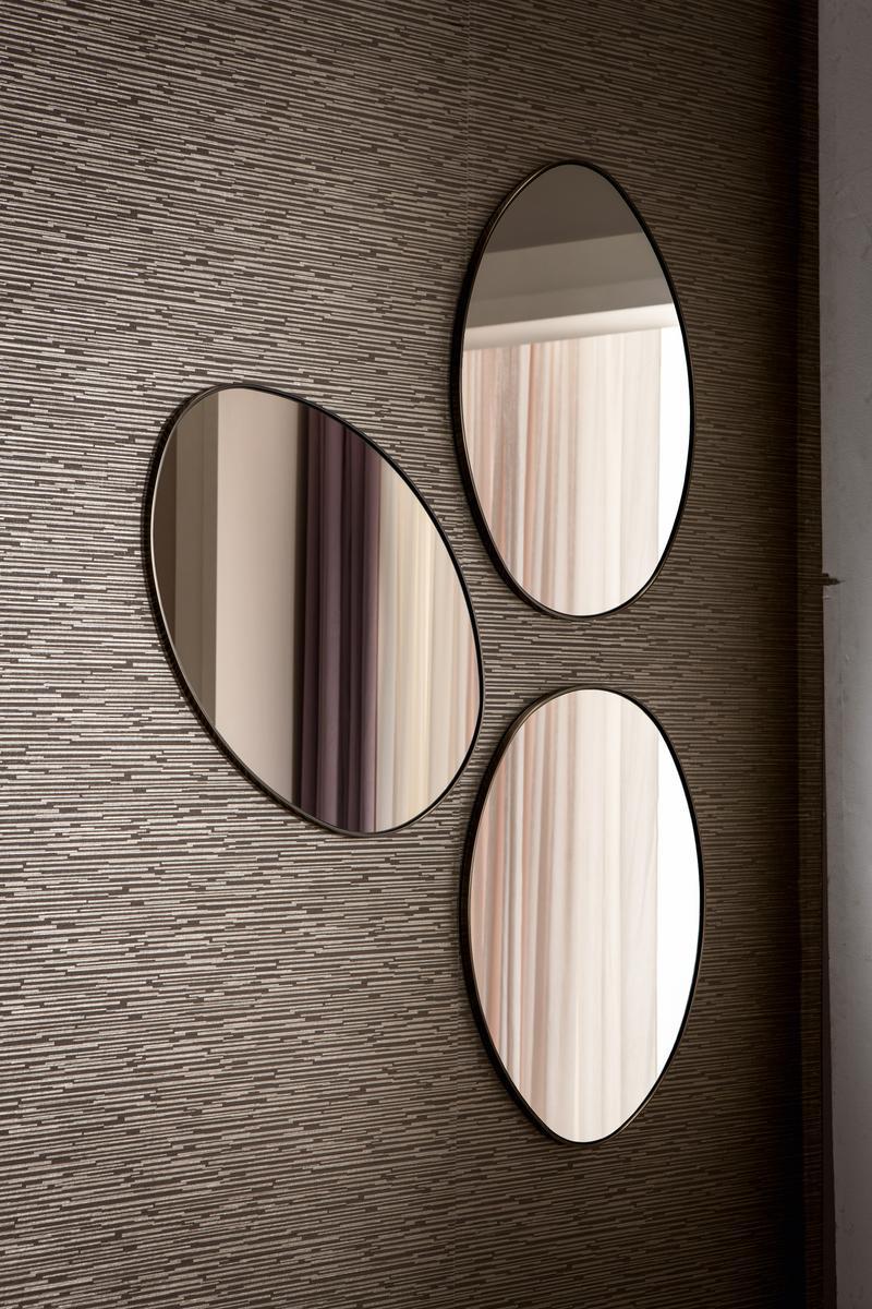 STONE Oval wall-mounted framed iron mirror