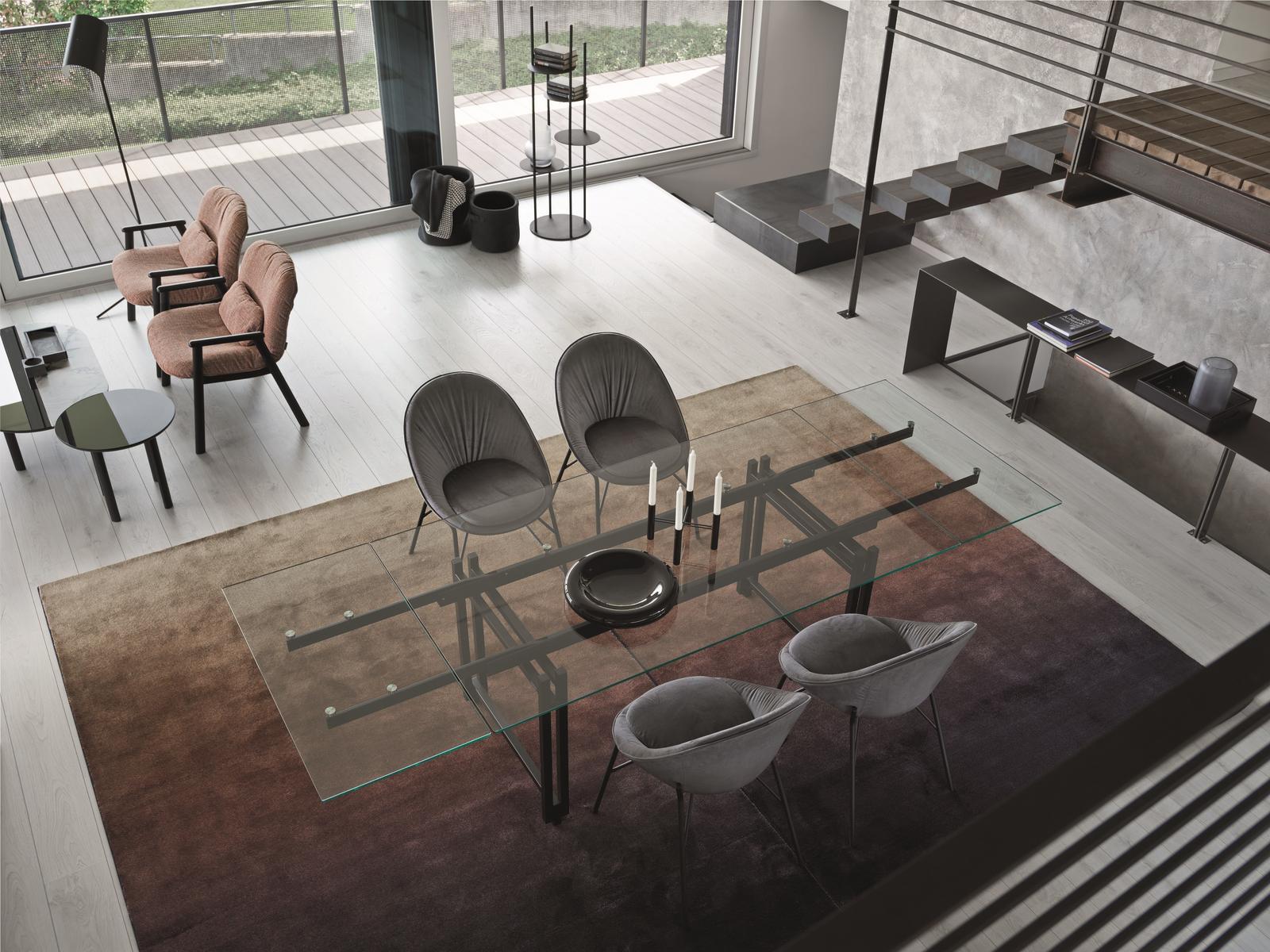 BERLIN Extending rectangular glass table