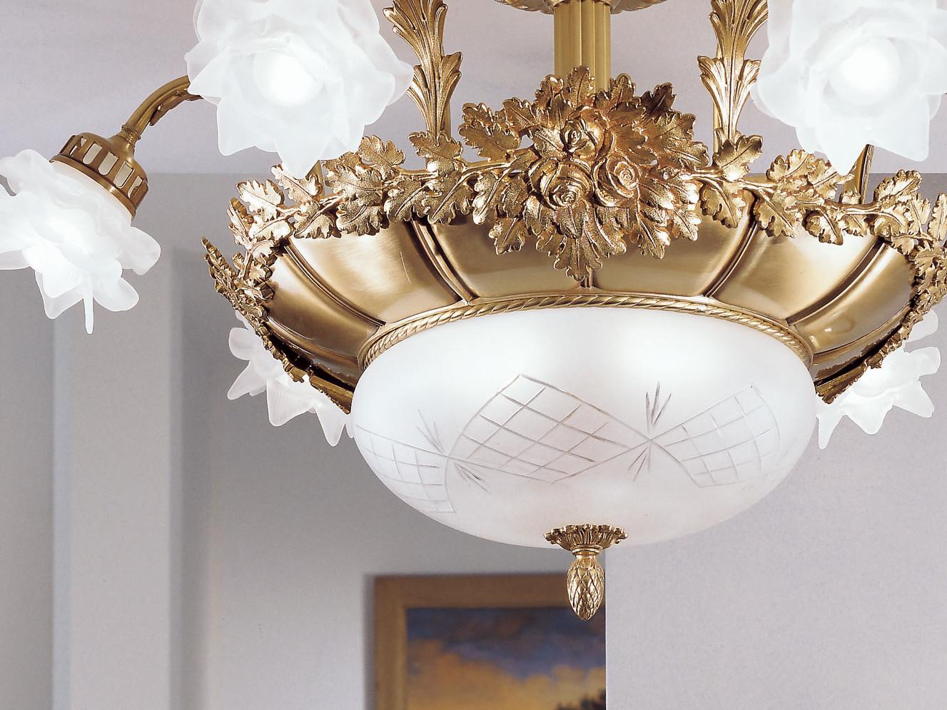ROSE 700/6+2SF Antique brass chandelier with glass