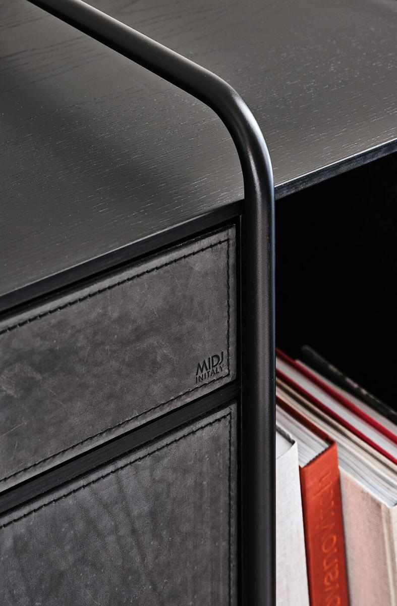 APELLE Sideboard in wood with flap doors covered in leather