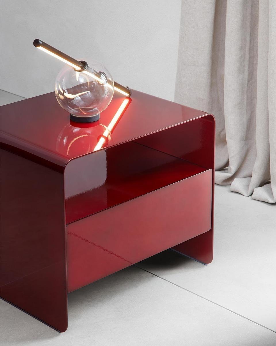 FOGLIO Rectangular metal bedside table with drawers