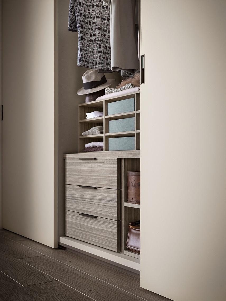 SIMPLE Modular veneer wardrobe with coplanar doors