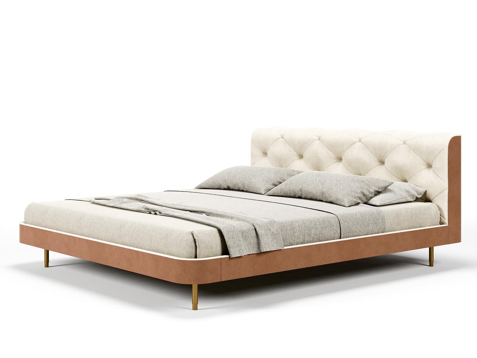 OVERSEAS Leather bed with tufted headboard