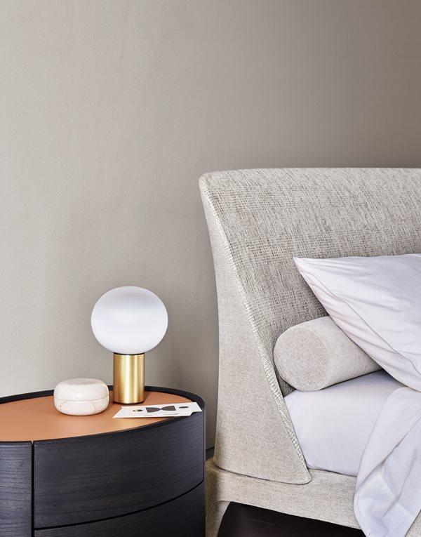 KELLY Oval wooden bedside table with drawers