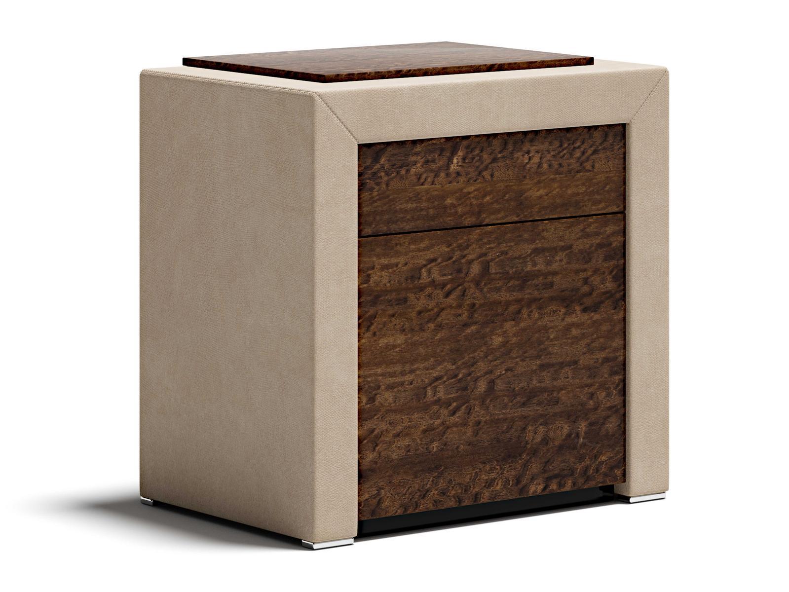 MILES Rectangular wooden and leather bedside table