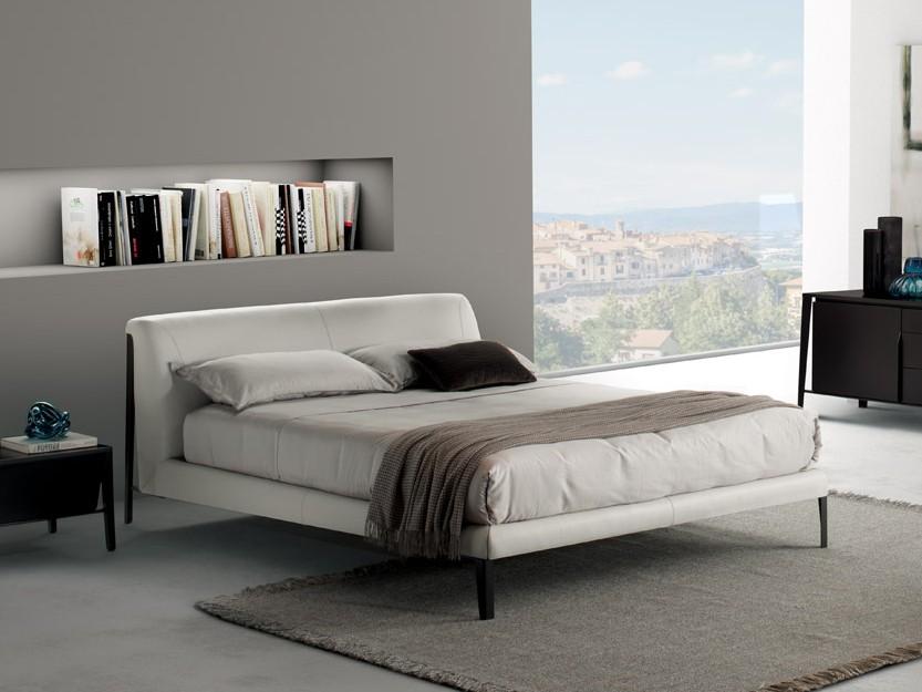 DIAMANTE Leather double bed with upholstered headboard
