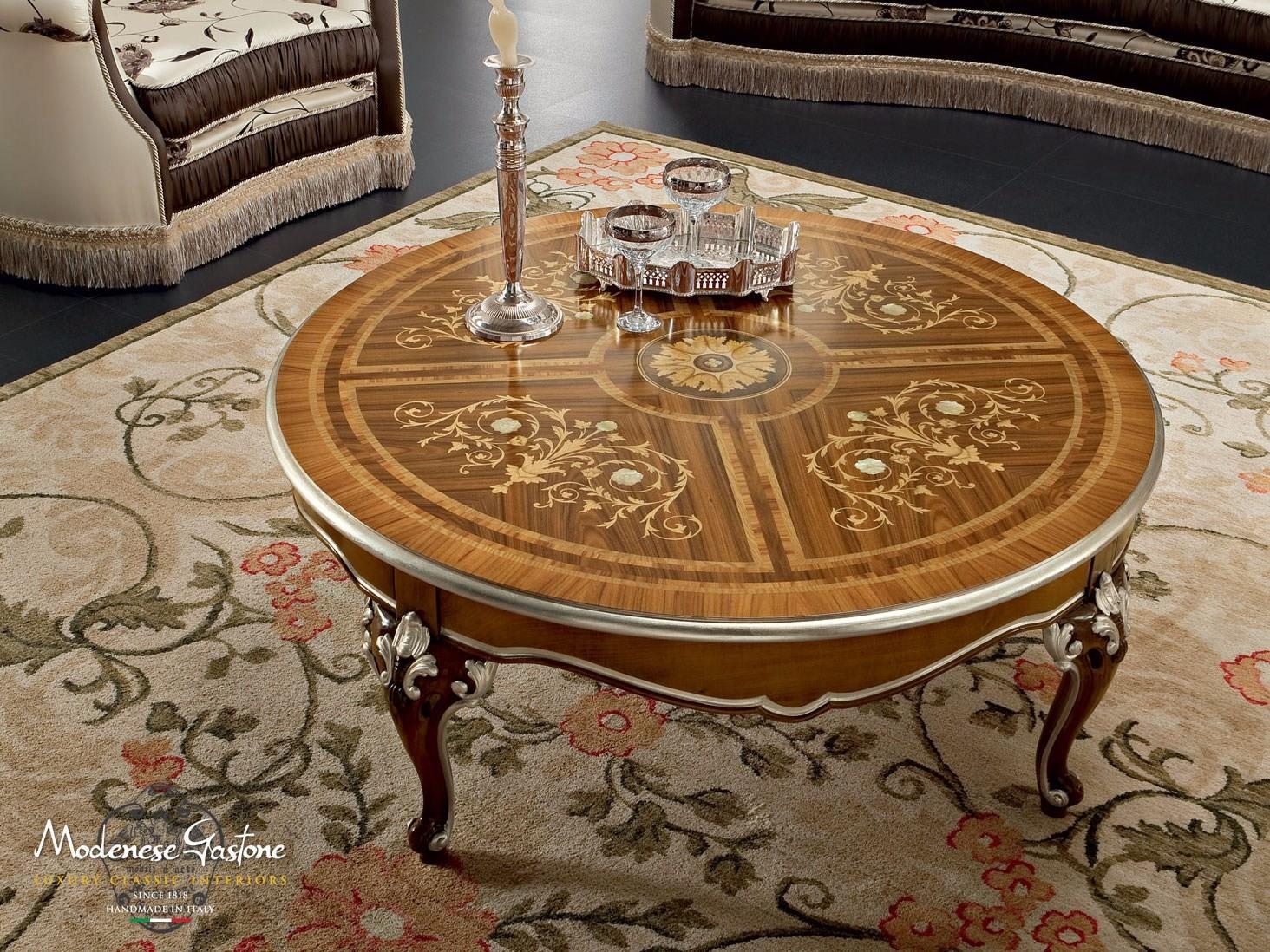 13645 Low round wooden coffee table