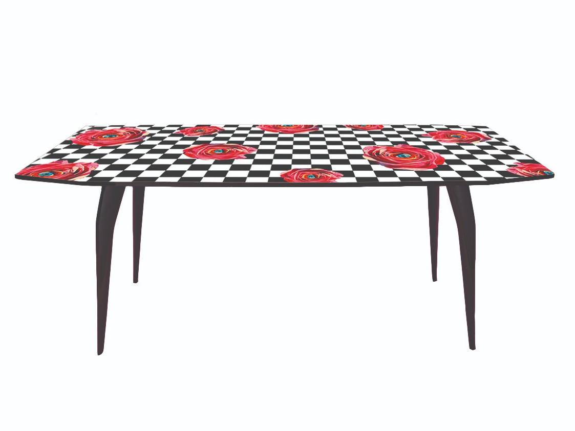 ROSES ON CHECK Rectangular dining table