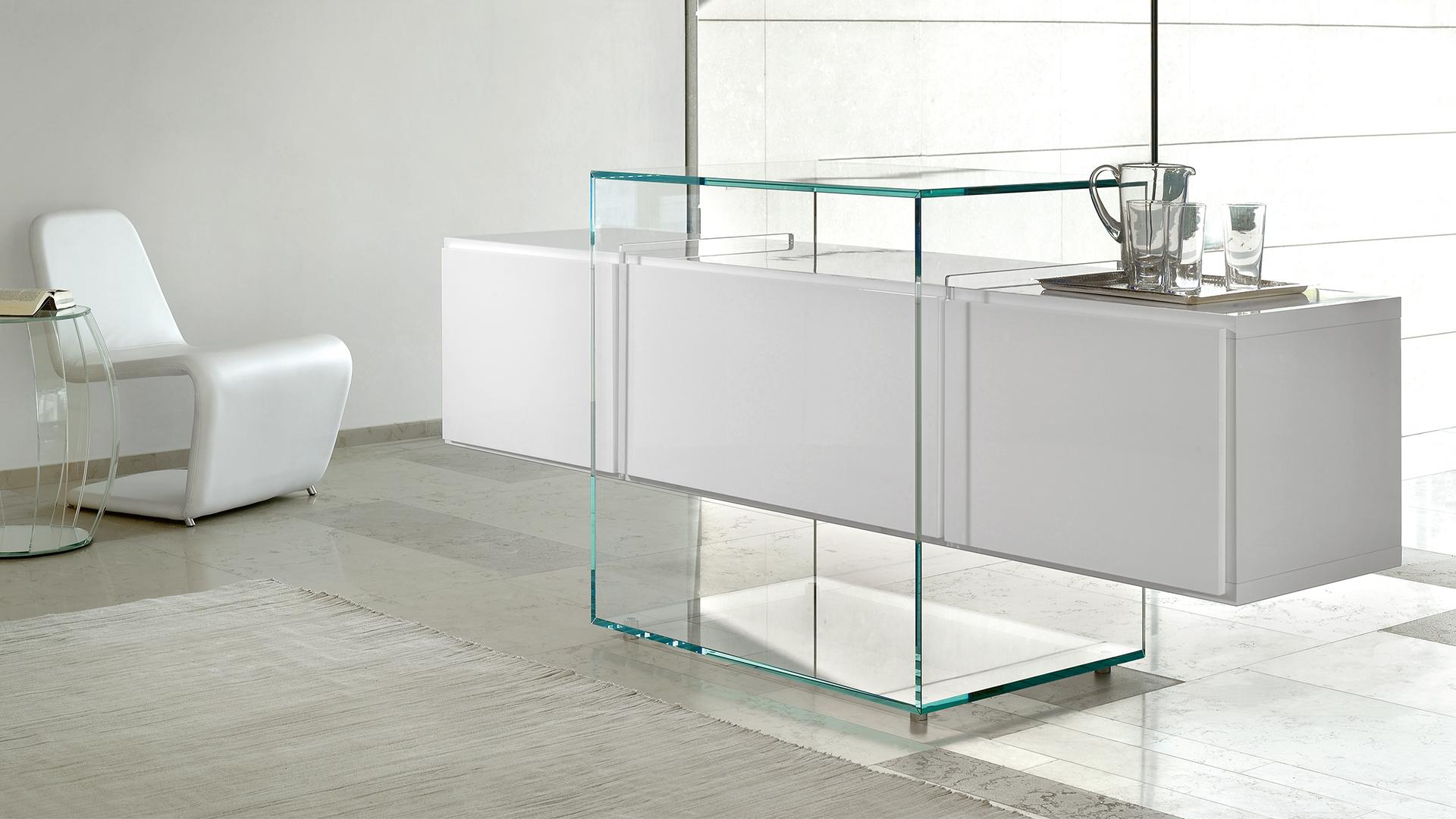 KUBO Wood and glass sideboard with flap doors