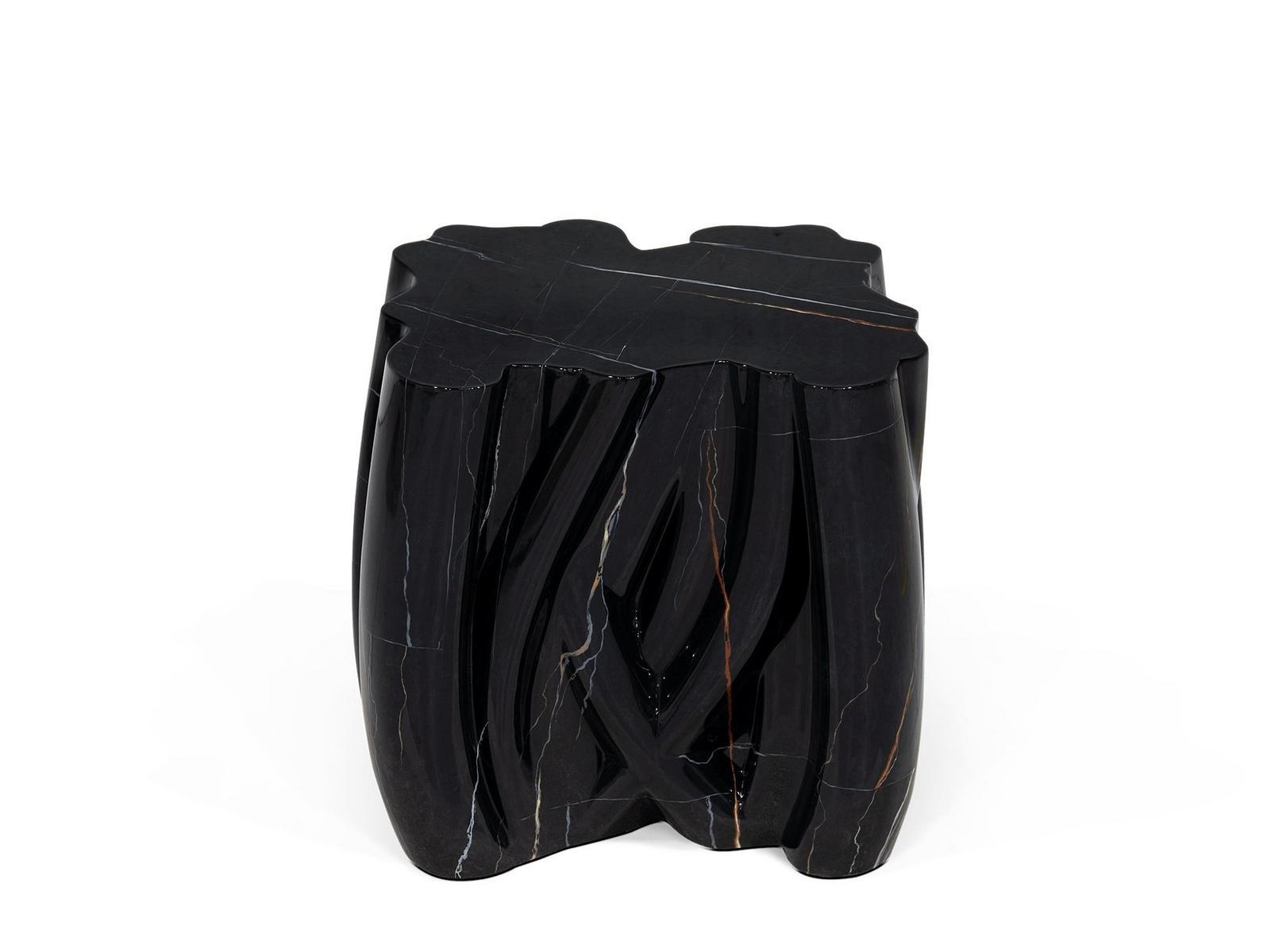 MONOCHROME FAUX-MARBLE Glass-fibre side table