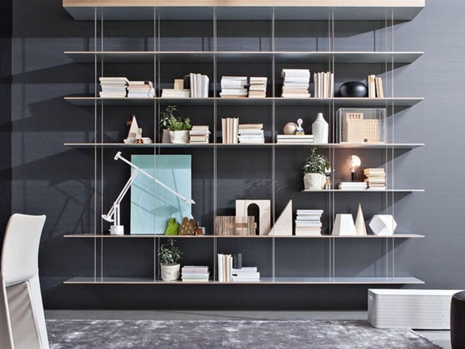 GRADUATE Floating steel and wood bookcase