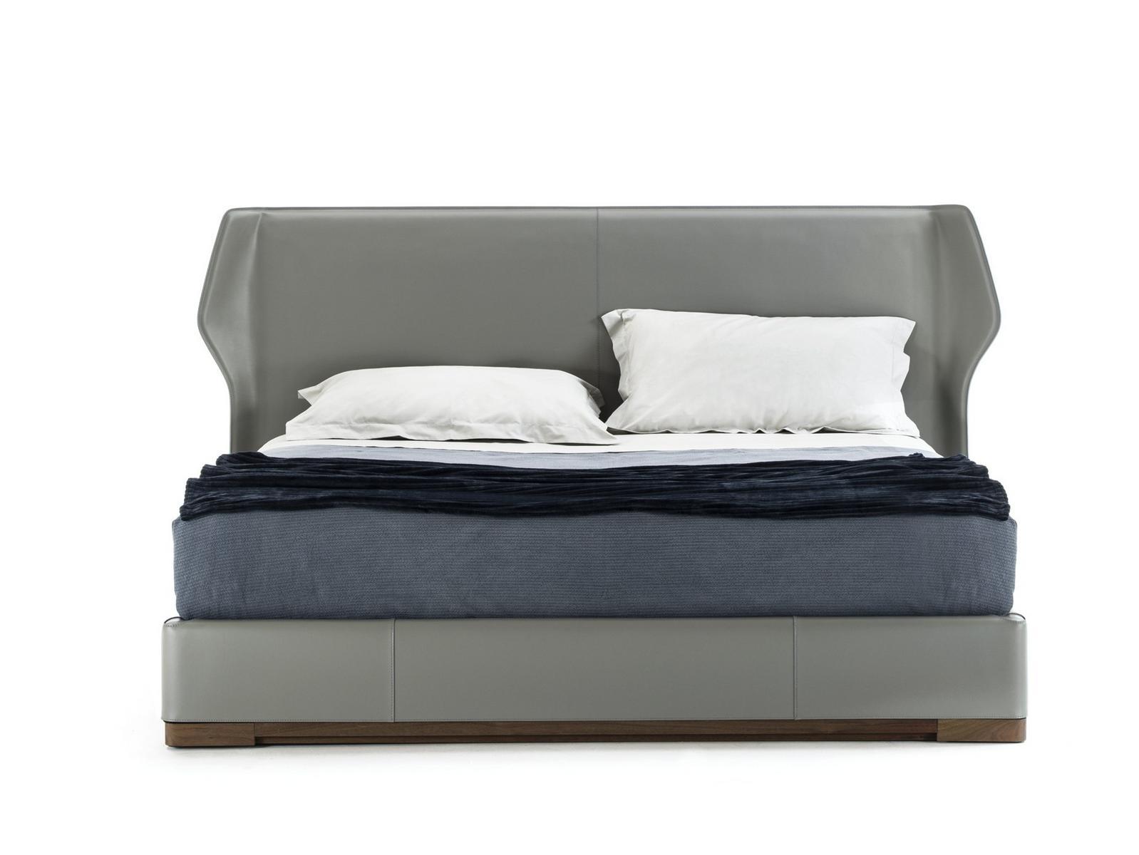 AGIO Tanned leather double bed with upholstered headboard