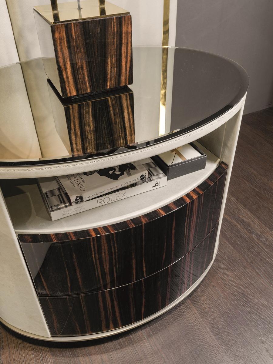 ELISE Round leather bedside table with drawers