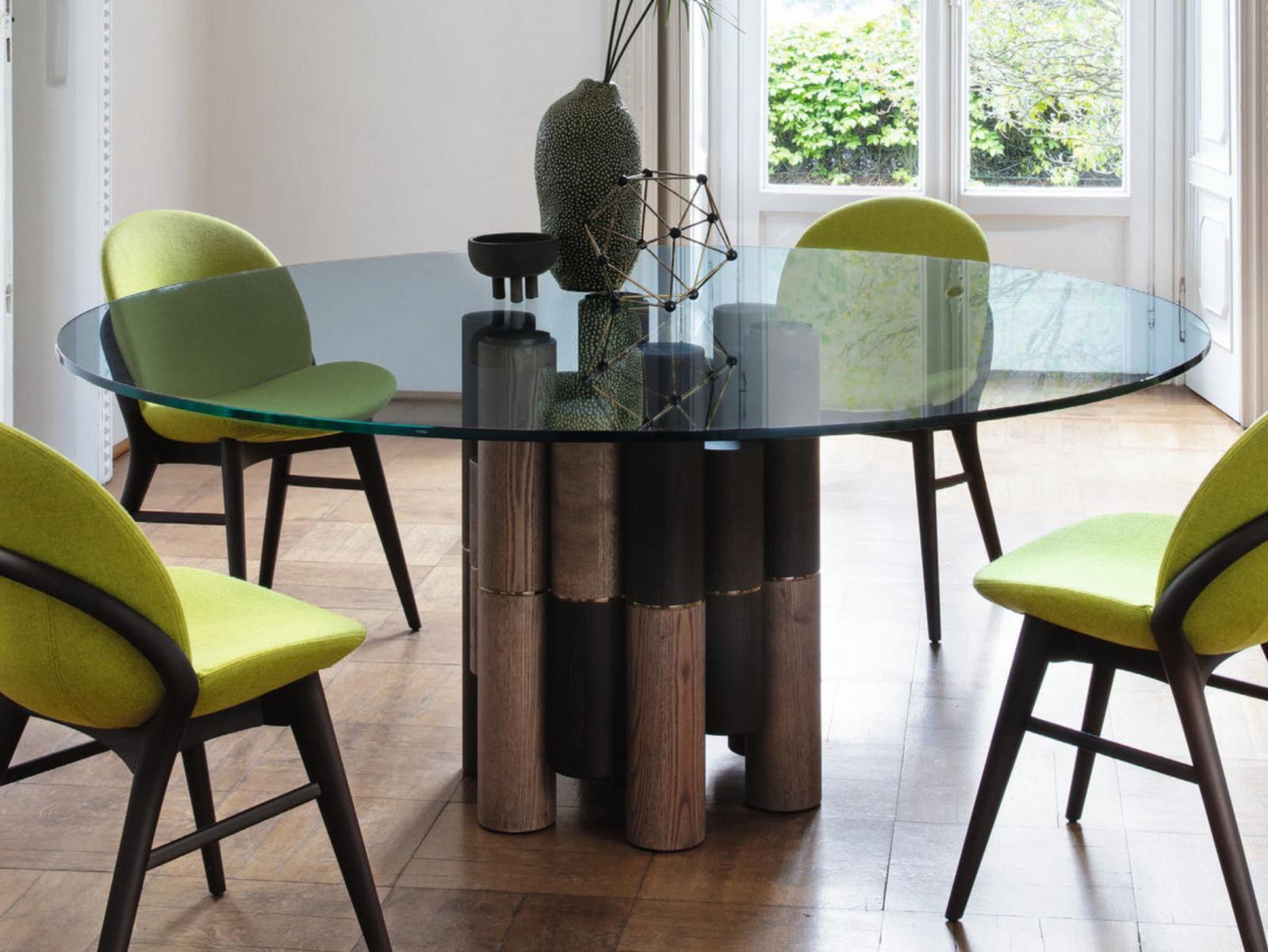 PILAR MIX Round solid wood dining table and crystal top
