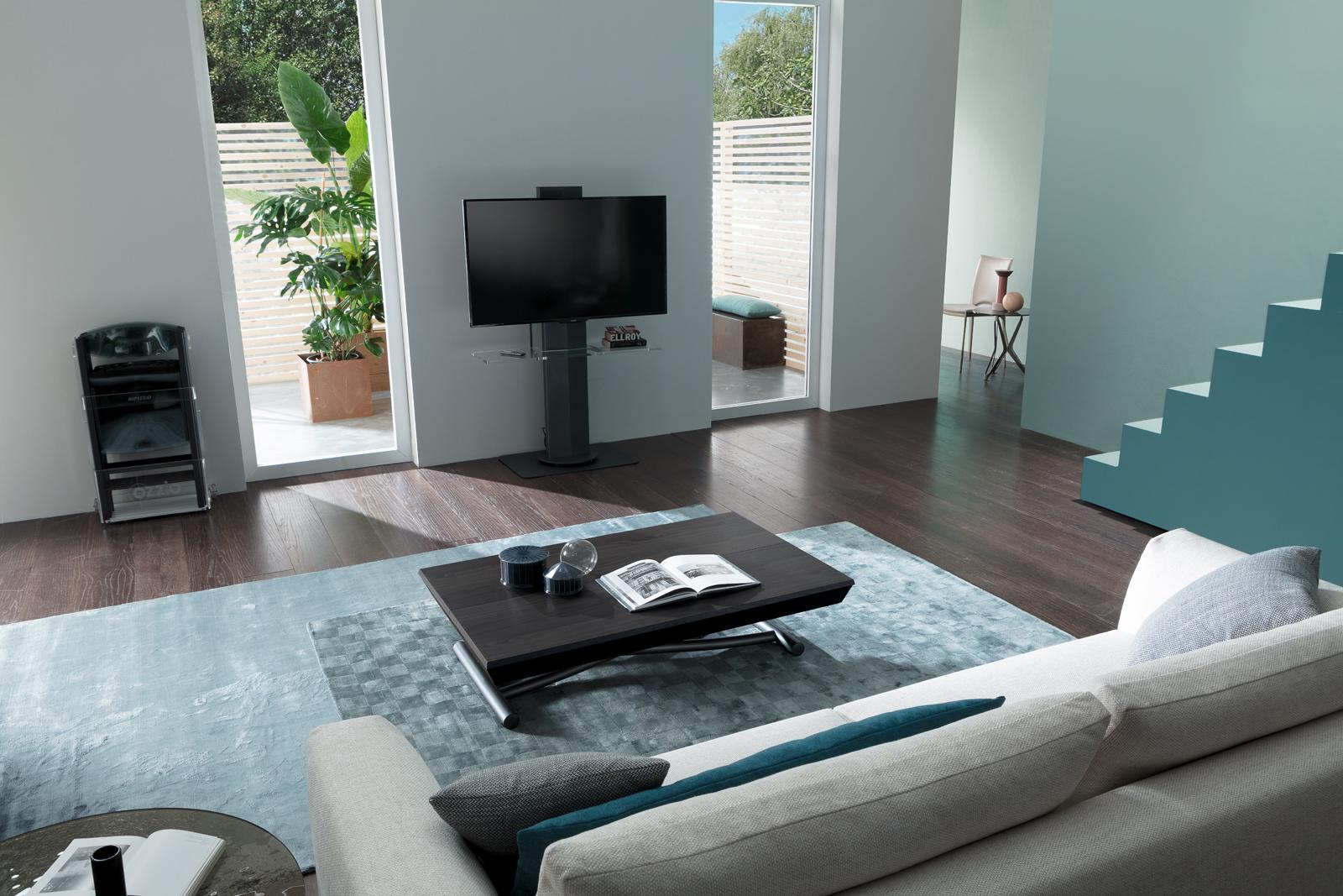 LEONARDO Height-adjustable extending wooden coffee table