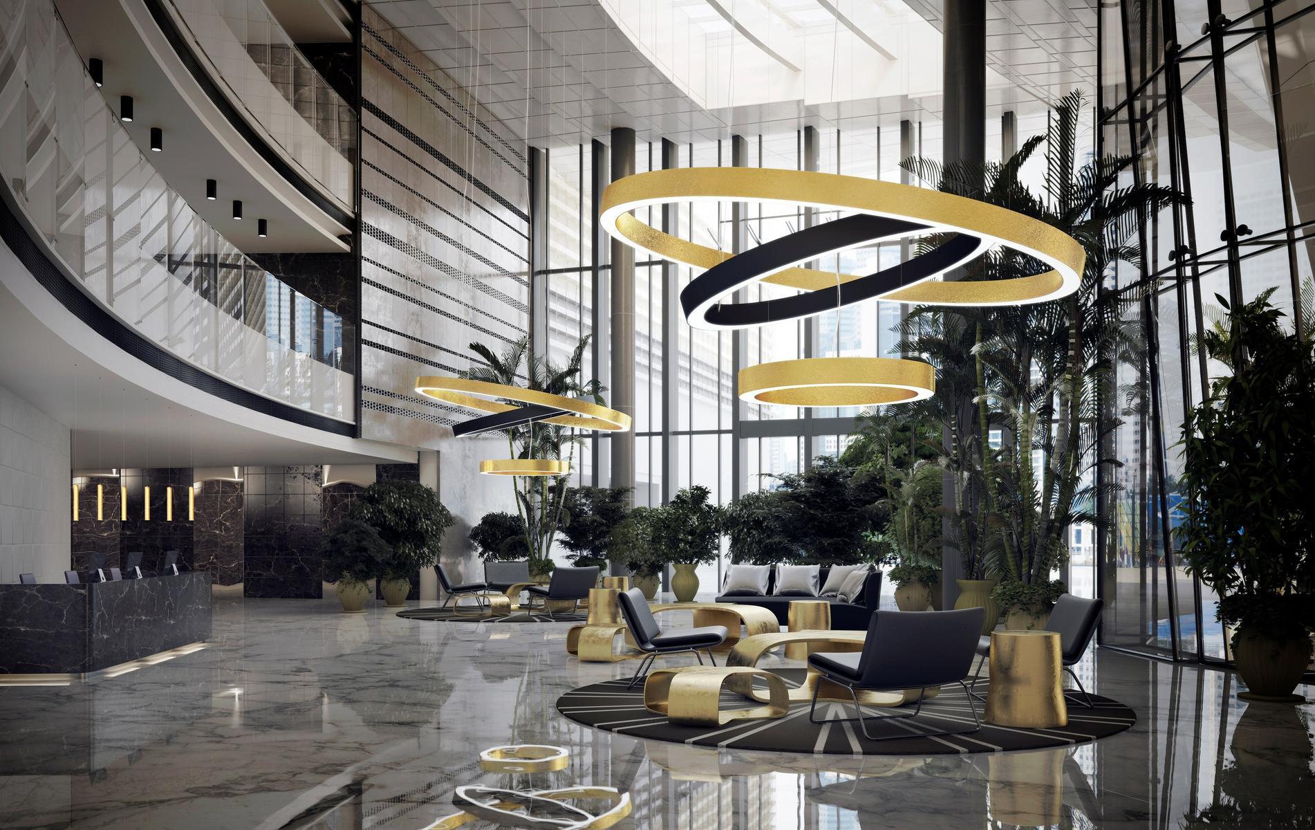 GOLDEN RING Direct-indirect light aluminium pendant lamp