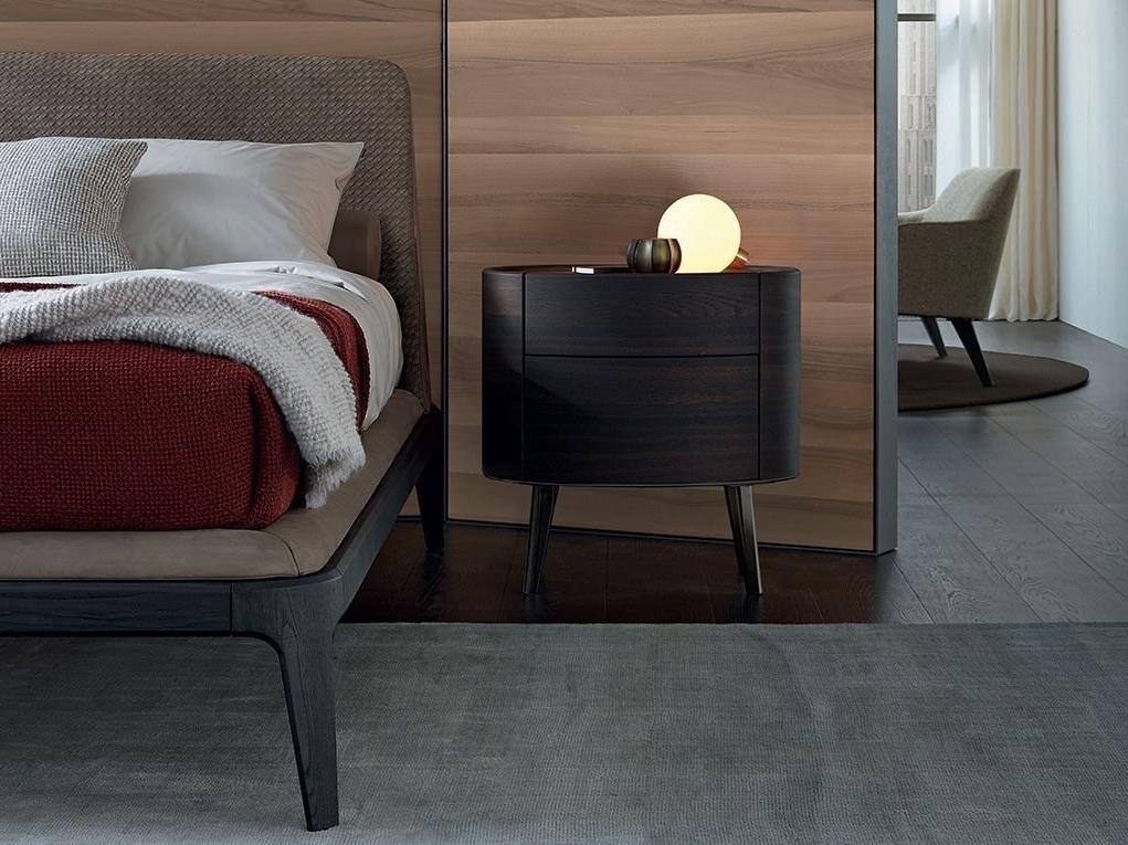 KELLY Oval wooden bedside table with drawers