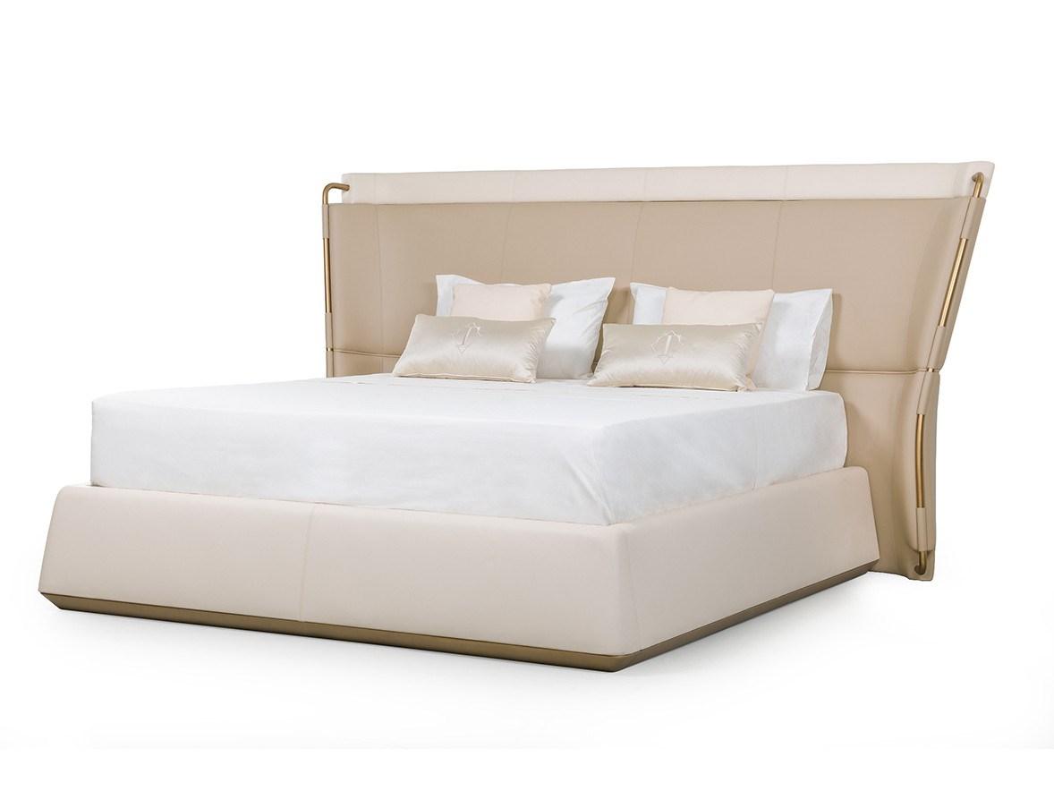 MELTING LIGHT Upholstered leather double bed with high headboard