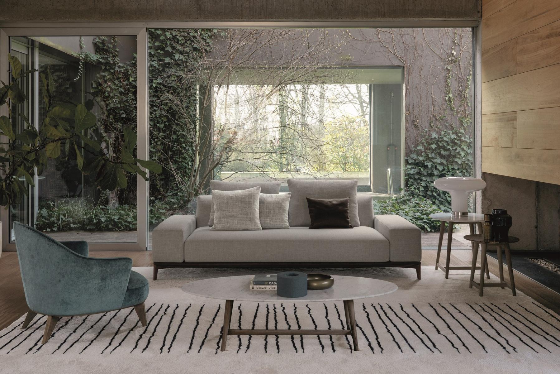 ALASIA Fabric armchair with removable cover with footstool