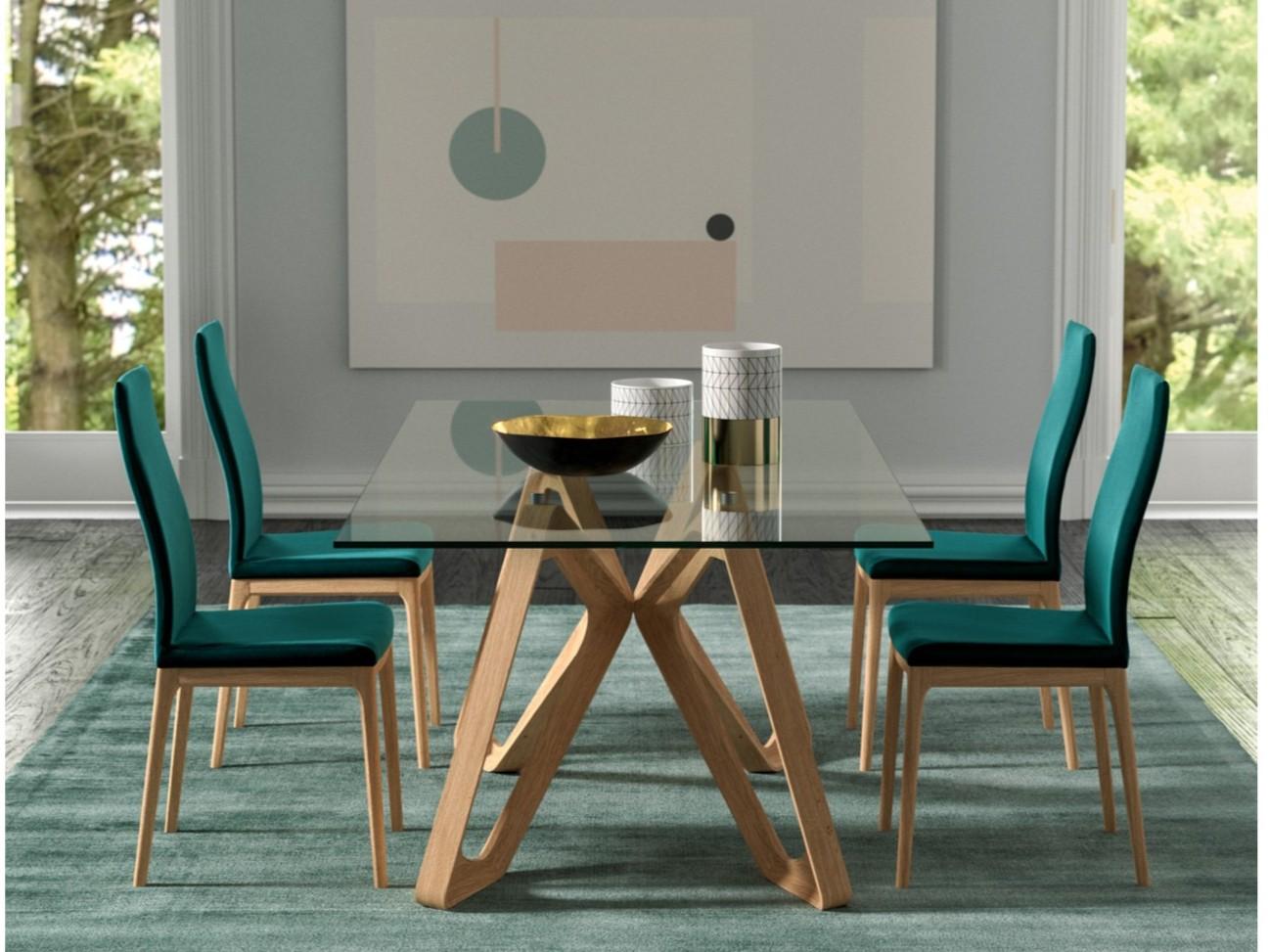 PAPILLON Rectangular wood and glass table