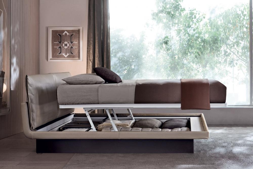 HONEY Leather storage bed with upholstered headboard