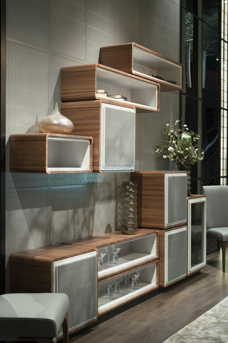 DEDALO Modular walnut TV cabinet with doors