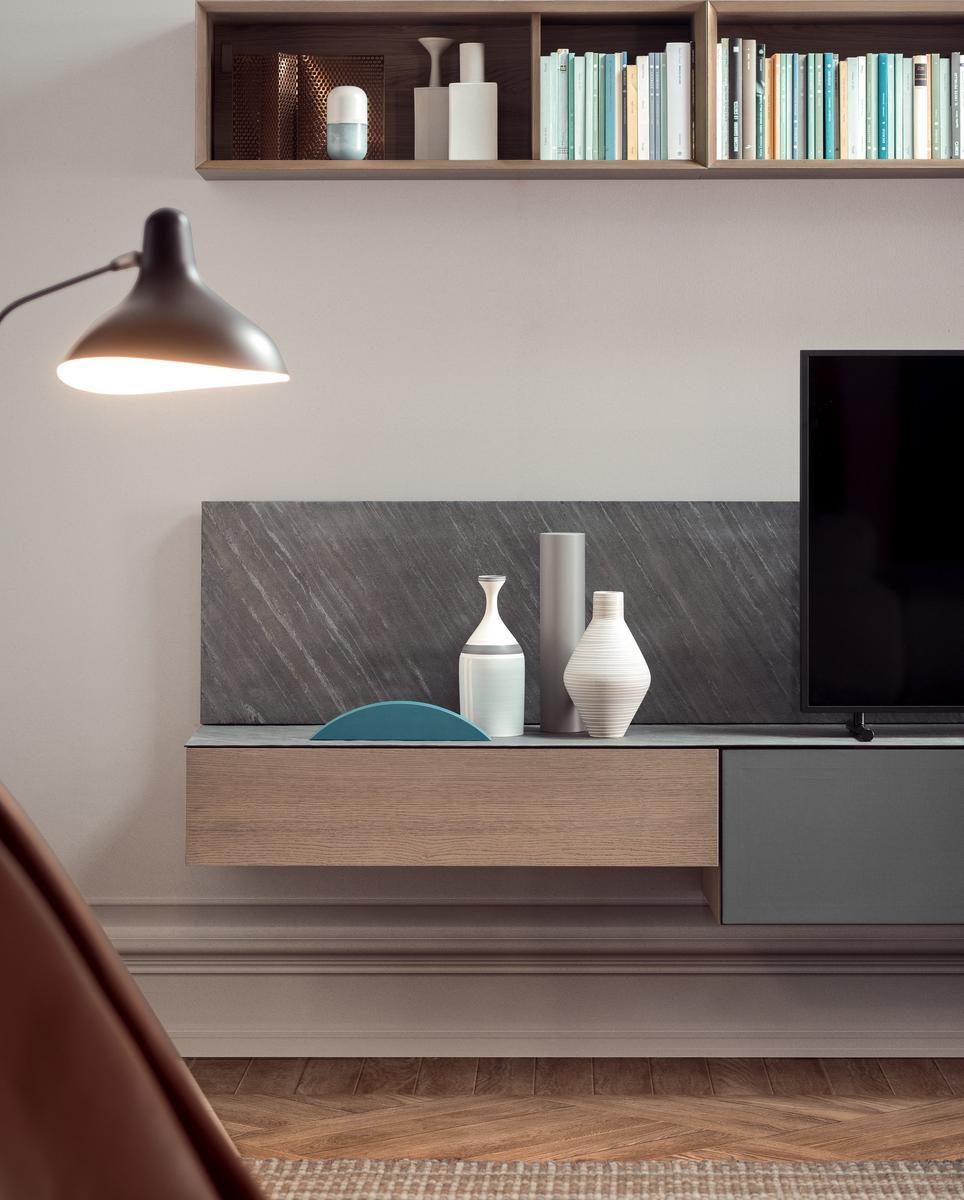 SPAZIO 04 Sectional stone and wood storage wall