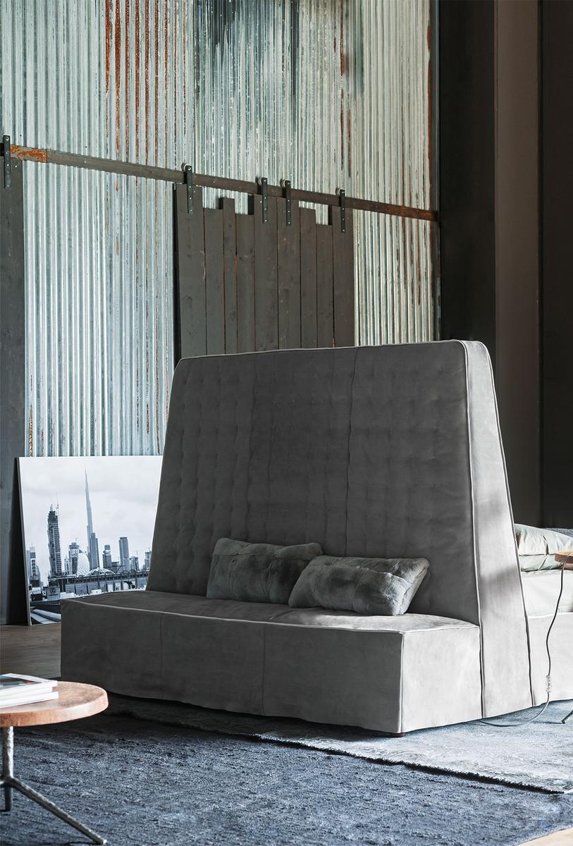 INNSBRUCK Leather bed with upholstered headboard