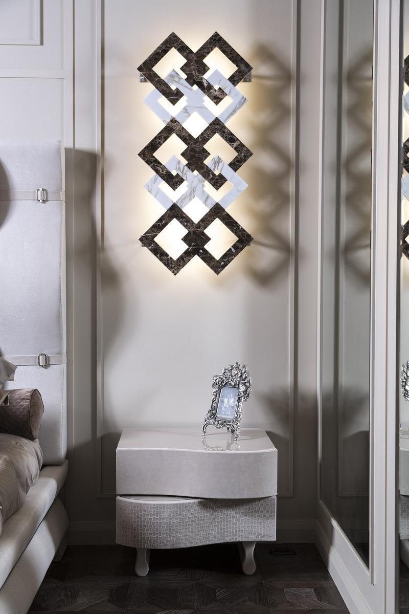OLA Rectangular leather and wooden bedside table