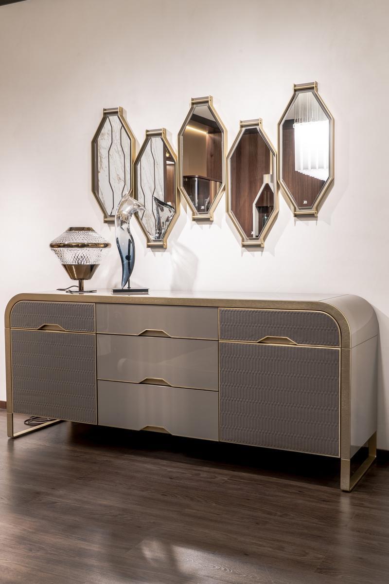 FIORILE Solid wood sideboard with drawers covered in leather