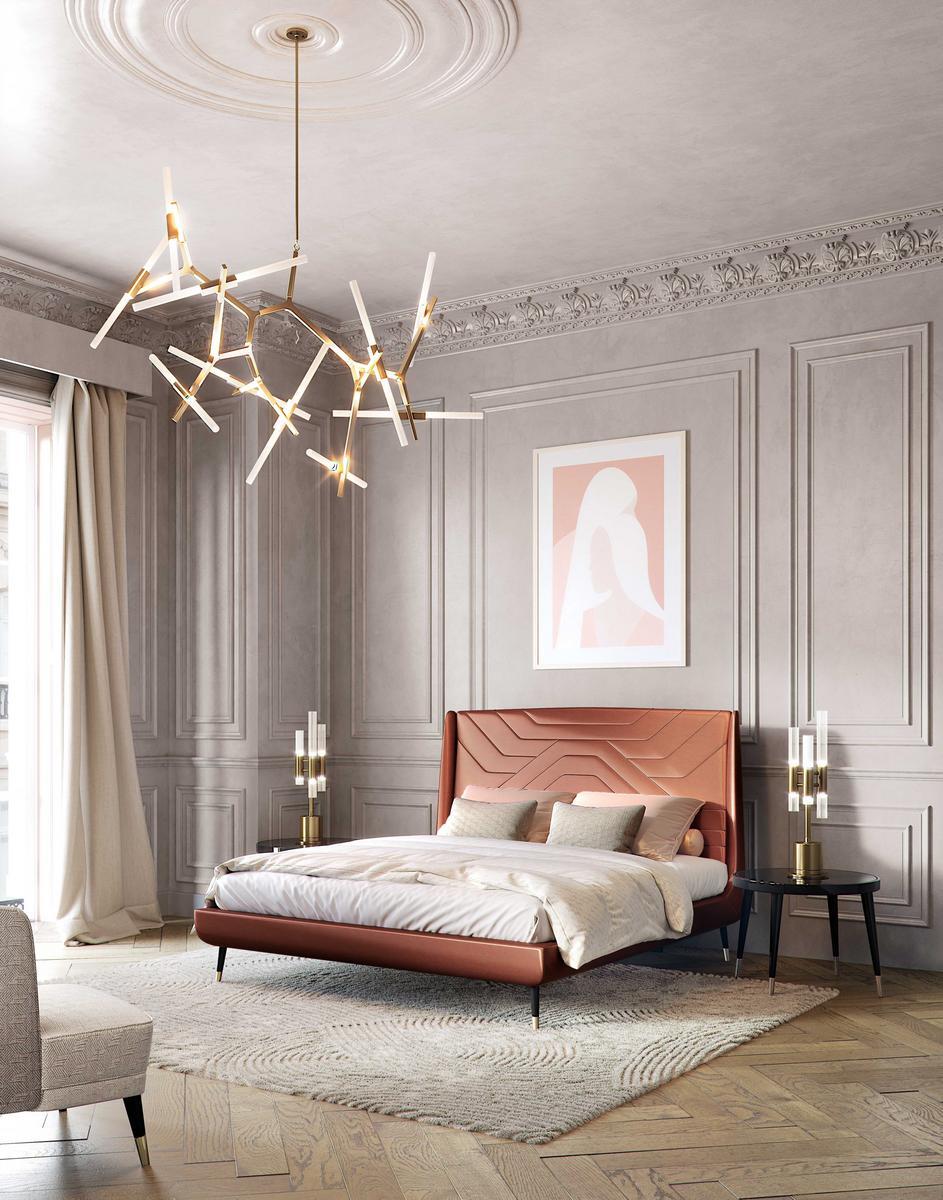 AMÈLIE Fabric double bed with upholstered headboard