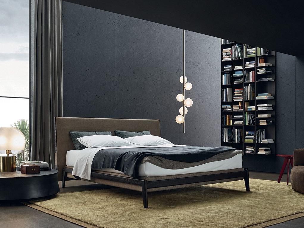IPANEMA Leather double bed with upholstered headboard