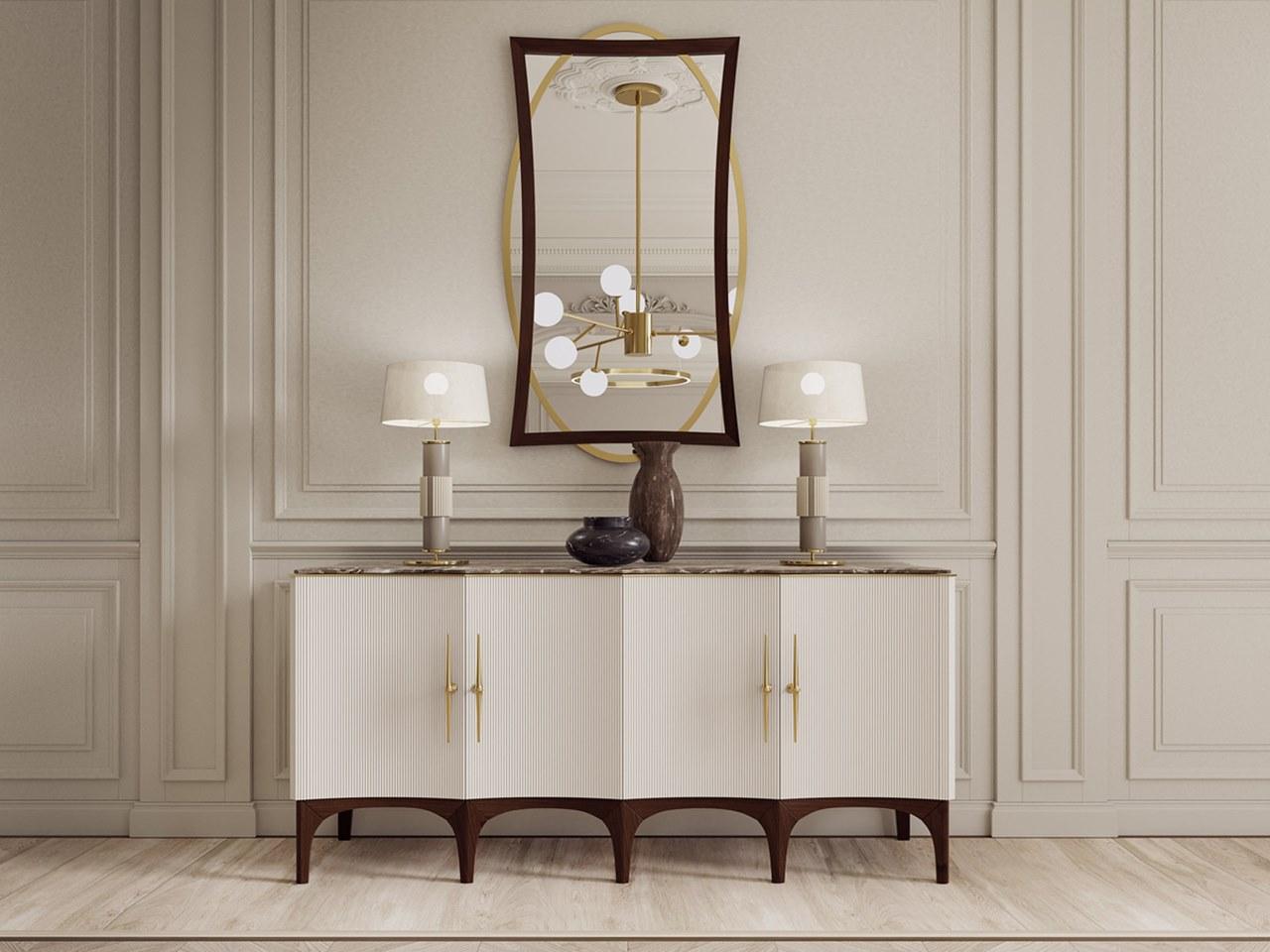 PR.483 Wooden sideboard with hinged doors and marble top