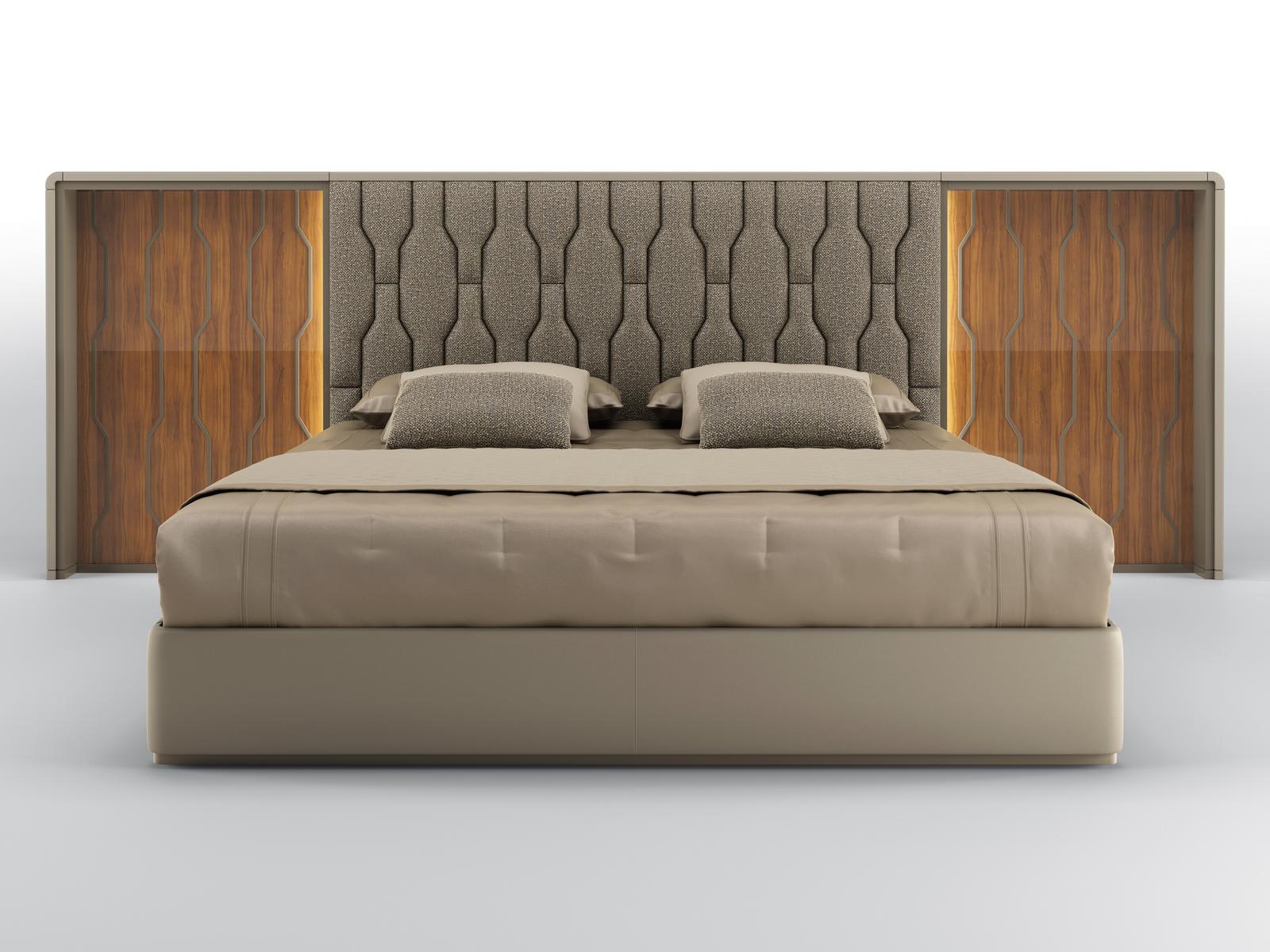 CLEO Leather bed with fabric and canaletto walnut headboard