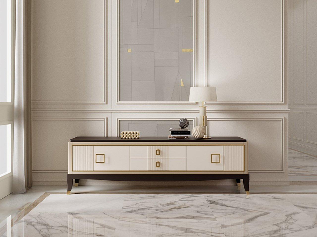 PR.216 Low wooden TV cabinet with drawers and hinged doors