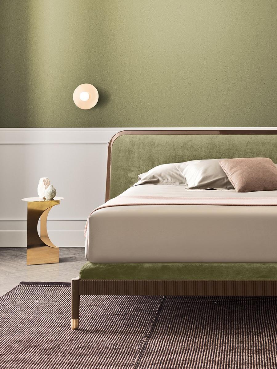 AMANTE Wooden double bed with upholstered headboard