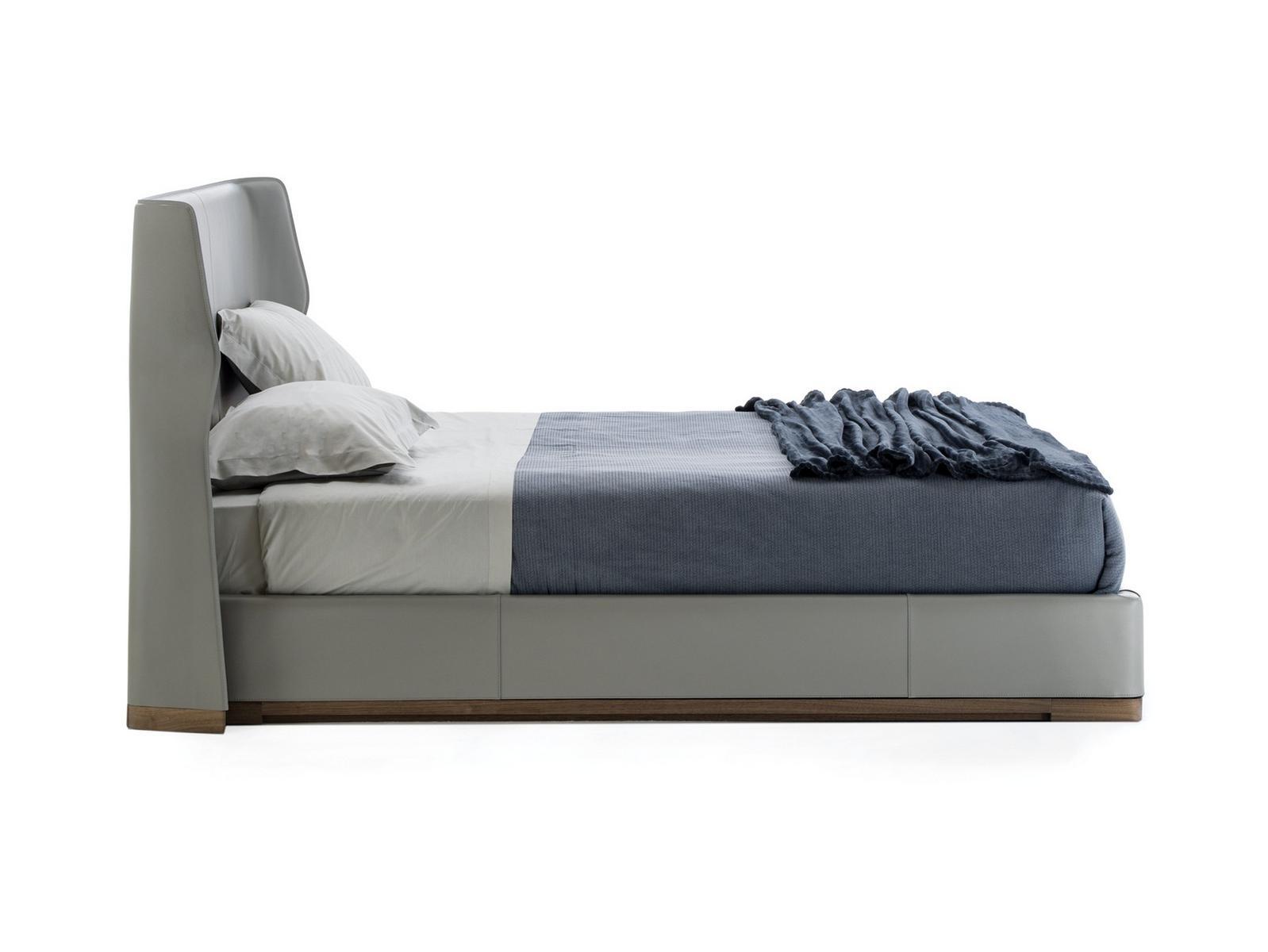 AGIO Tanned leather double bed with upholstered headboard