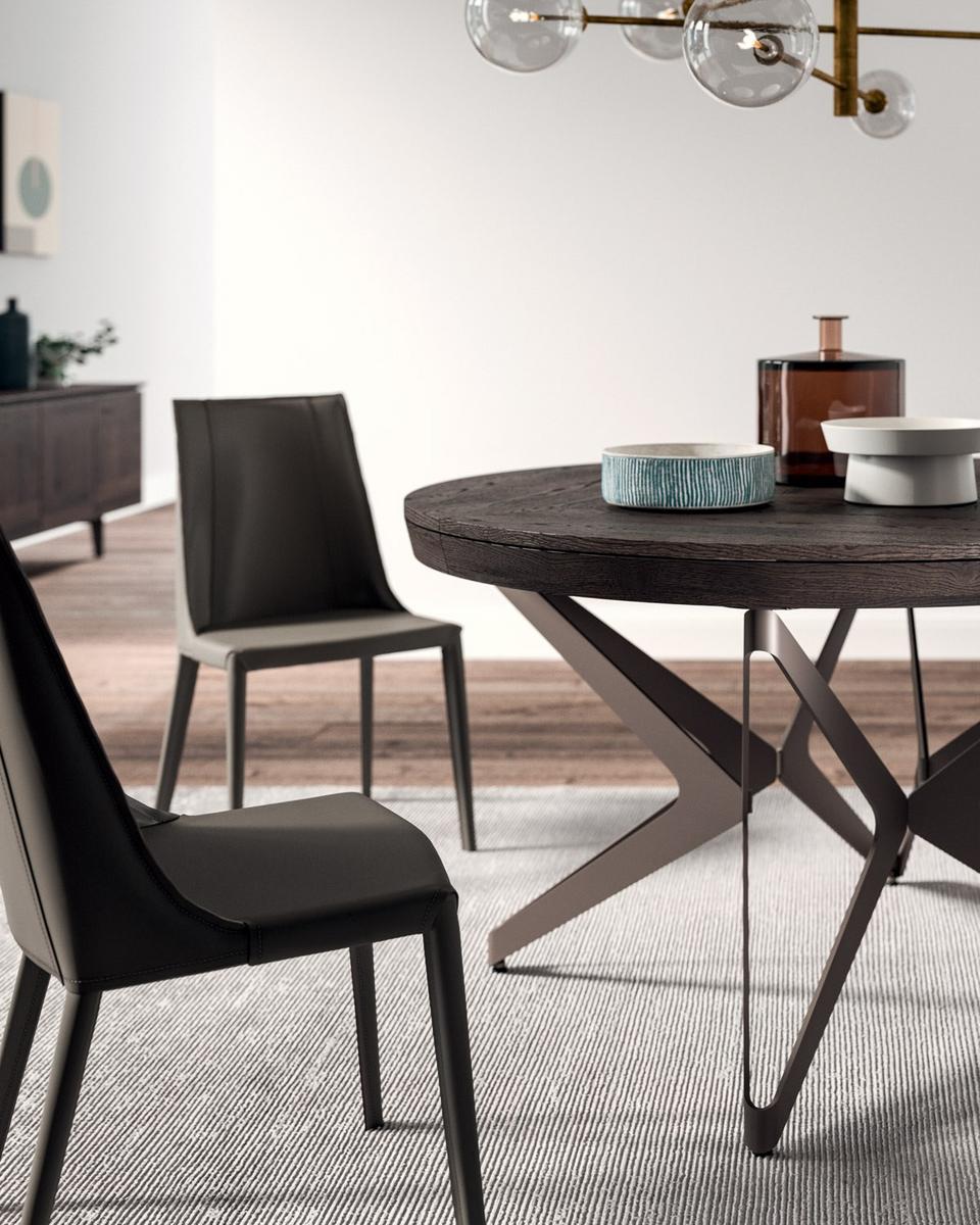 BIG ROUND Extending round steel and wood table