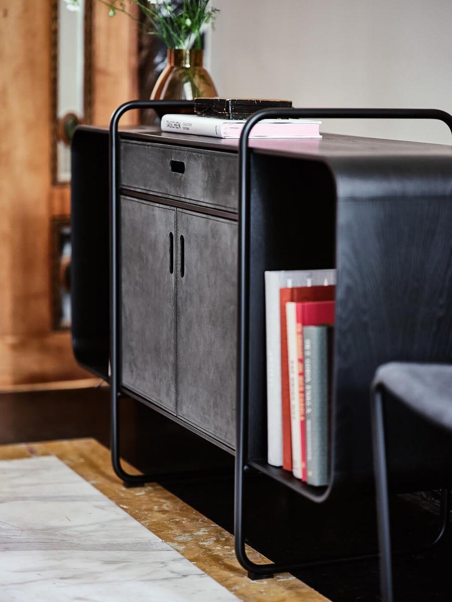 APELLE Sideboard in wood with flap doors covered in leather