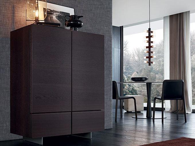 PANDORA Wood veneer highboard with doors