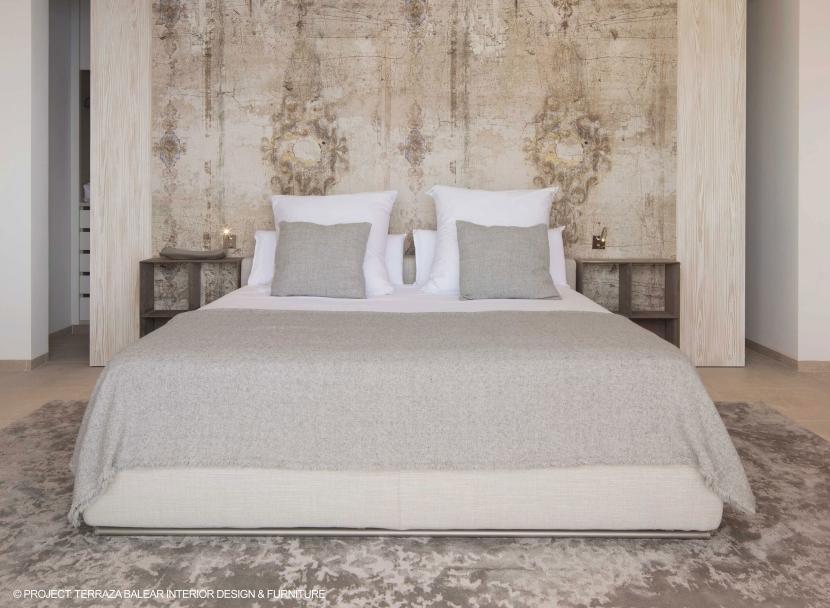 GROUNDPIECE SLIM Fabric double bed with removable cover