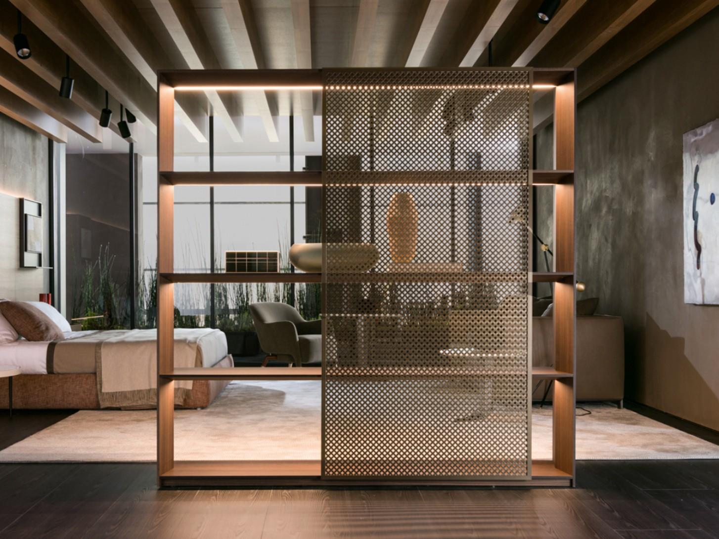 AVA Open divider wooden bookcase with built-in lights