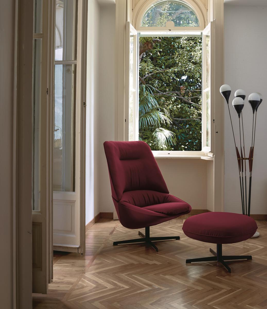 LADLE MEDIUM Swivel upholstered fabric armchair with 4-spoke base