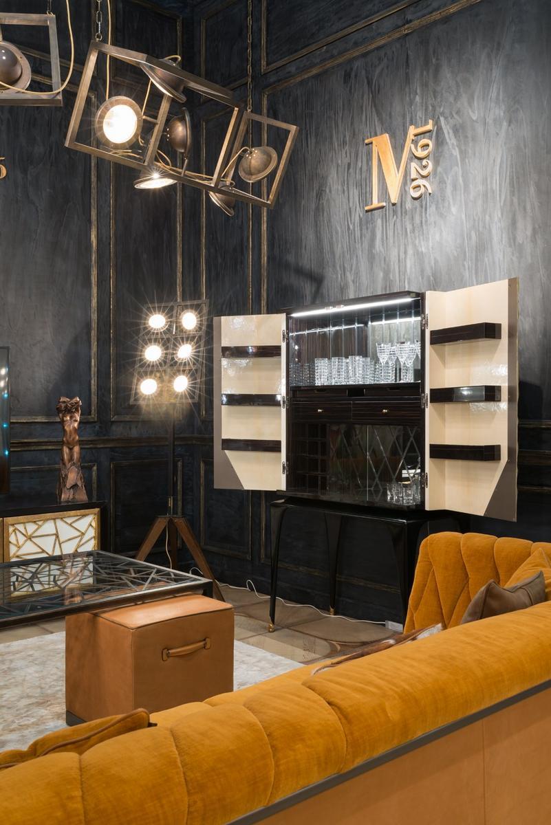 MARTINI Wood veneer and parchment paper bar cabinet
