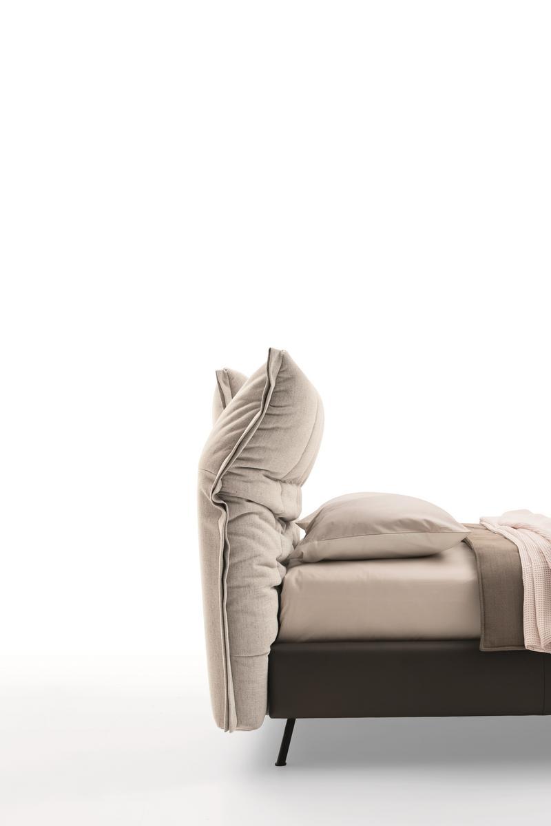 ON LINE Leather and fabric bed with high headboard
